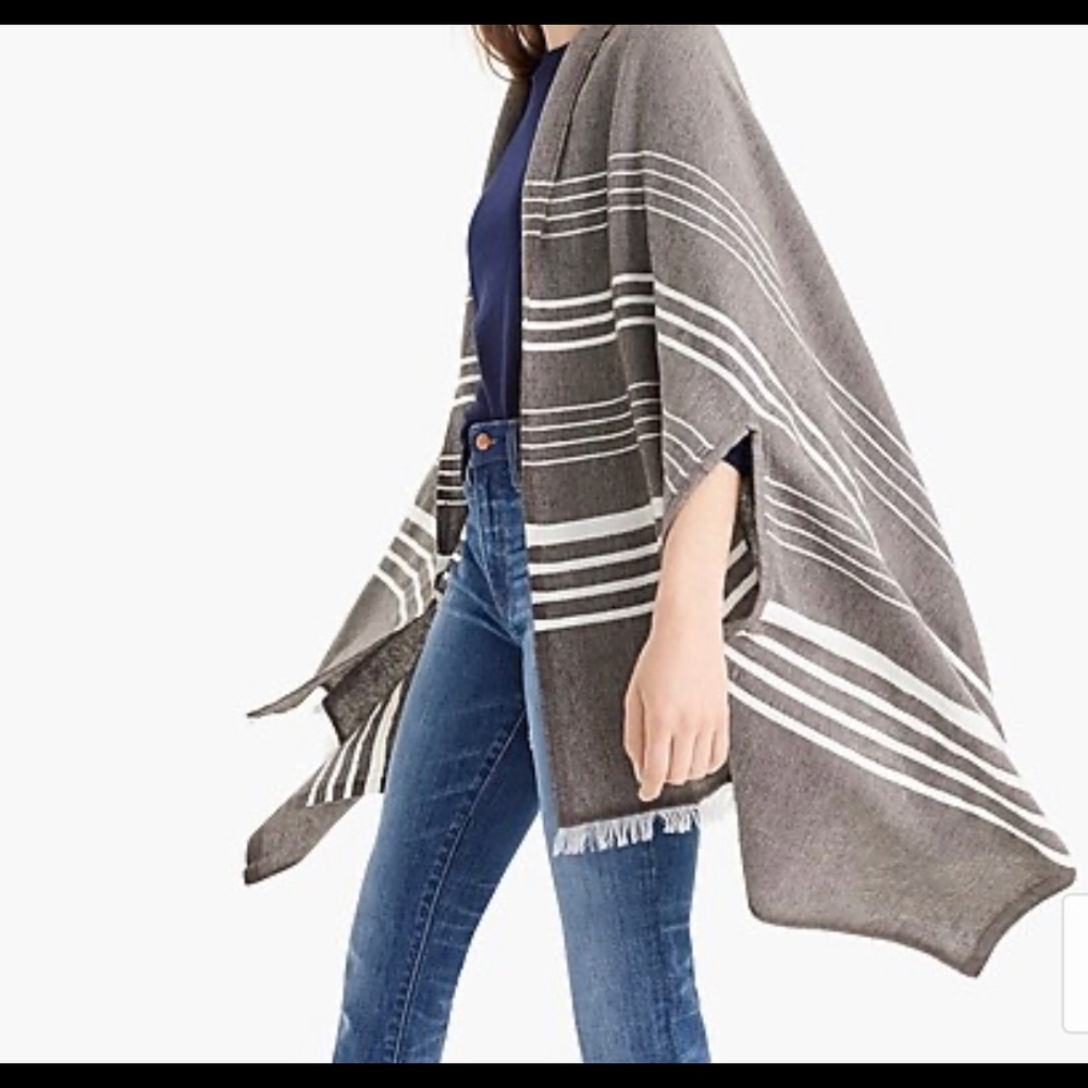 Jcrew Striped cape-scarf in Charcoal Heather